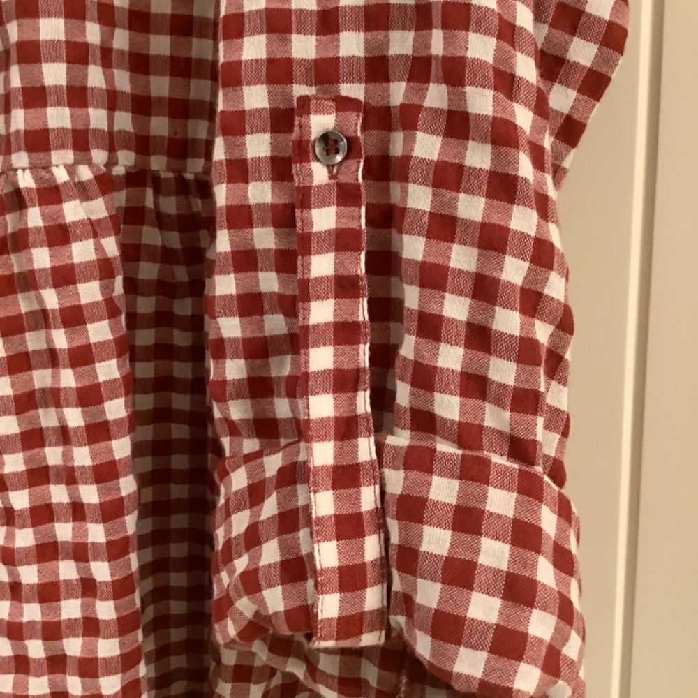 Easel Red And White Gingham Checked Button Up Top… - image 4